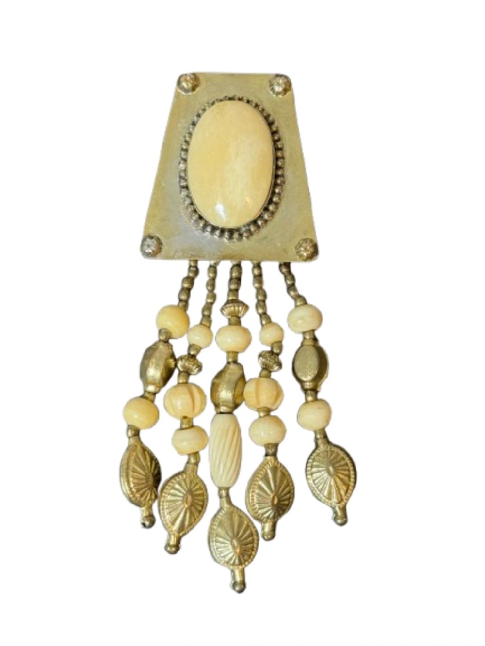 Vintage Southwestern Style Beaded Brooch with Large White Stone
